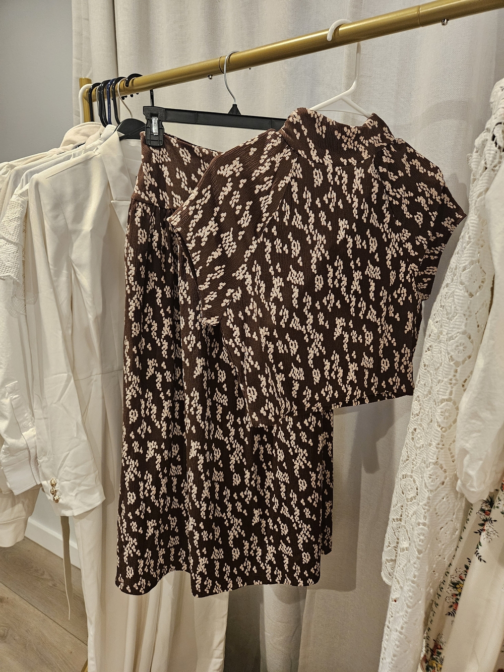 Anthropologie Brown and Light Pink Floral Skirt Set